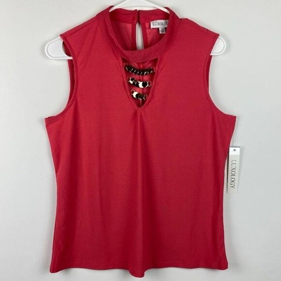 Luxology Tops - Luxology Blouse Womens Large Red Coral Sleeveless Top Casual Top
